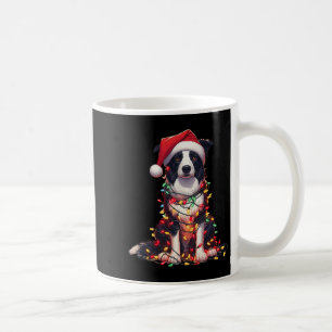 Taza De Café Perro Border Collie Luces de Navidad Sombrero de S