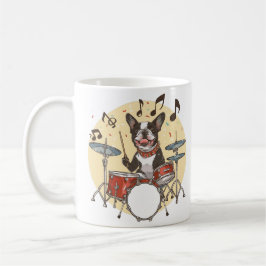 Taza De Café Perro Boston Terrier tocando la batería