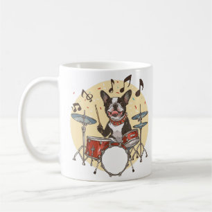 Taza De Café Perro Boston Terrier tocando la batería