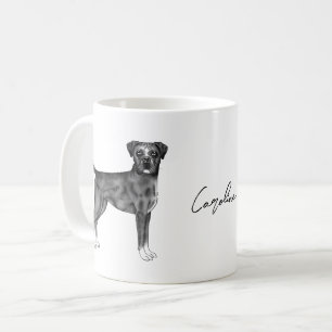 Taza De Café Perro Boxer Alemán en negro y blanco & nombre pers