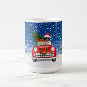 Taza De Café Perro Boxer Conduciendo Coche en Navidad con Nieve