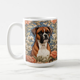 Taza De Café Perro Boxer Elegante Inspirado en William Morris