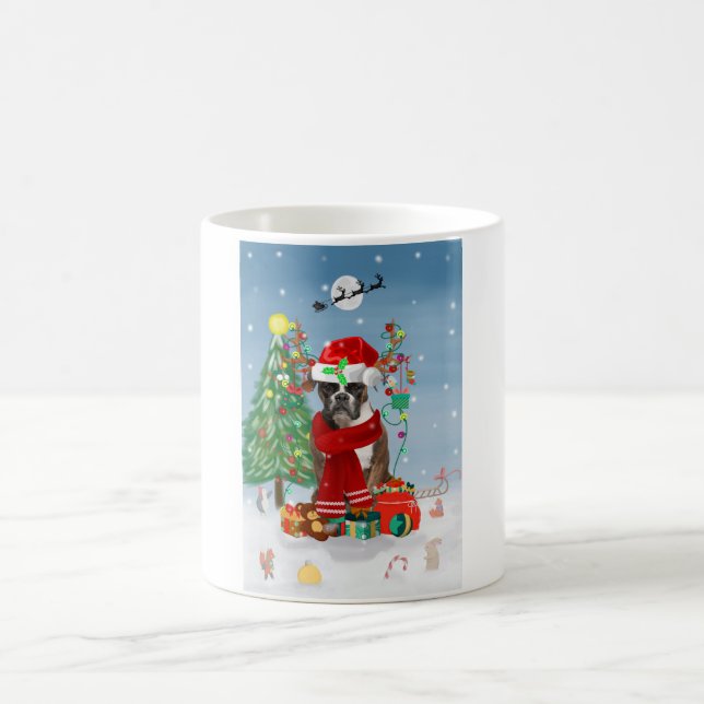 Taza De Café Perro Boxer en Nieve con regalos de Navidades (Centro)