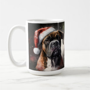 TAZA DE CAFÉ PERRO BOXER NAVIDEÑO EN ACUARELA PRECIOSO