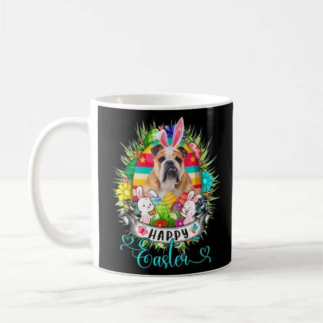 Taza De Café Perro bulldog En Cebollos De Huevos De Pascua Feli (Izquierda)