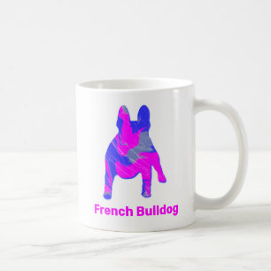 Taza De Café Perro Bulldog francés rosa y azul Resumen blanco