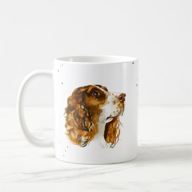 Taza De Café Perro Cachorro de Springer Spaniel Inglés Acuarela (Izquierda)