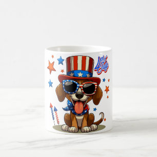 Taza De Café Perro/cachorro lindo, patriótico, 4 de julio