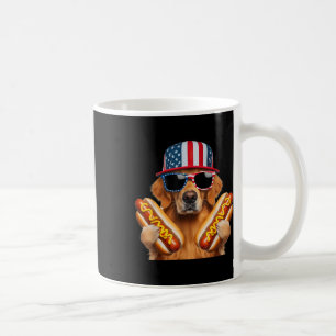 Taza De Café Perro caliente Golden Retriever 4 de julio bandera