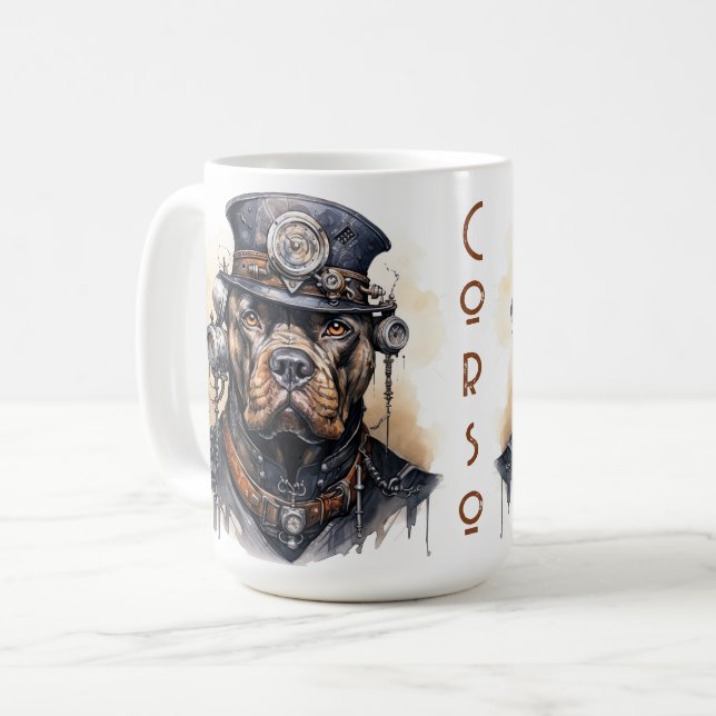 Taza De Café Perro Cane Corso Steampunk (Anverso izquierdo)