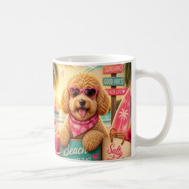Taza De Café Perro Caniche en la Playa (Derecha)