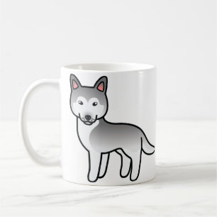 Taza De Café Perro Cartoon Siberiano Husky Gris Y Blanco