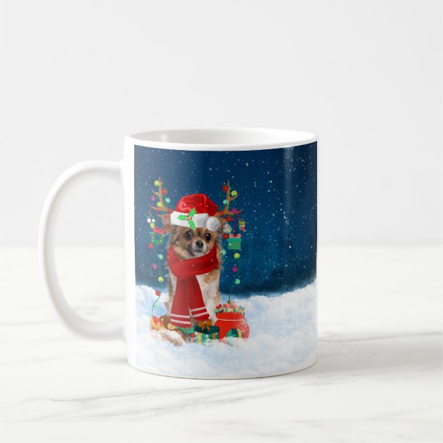 Taza De Café Perro chihuahua con regalos de Navidades (Izquierda)