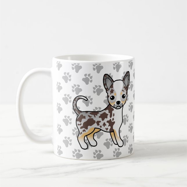 Taza De Café Perro Chihuahua de Pelaje Liso Merle de Chocolate  (Izquierda)