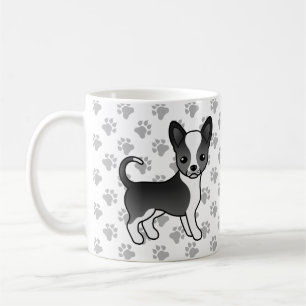 Taza De Café Perro Chihuahua de Pelo Liso Blanco y Negro & Pata