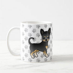 Taza De Café Perro Chihuahua de Pelo Liso Negro y Canela & Pata