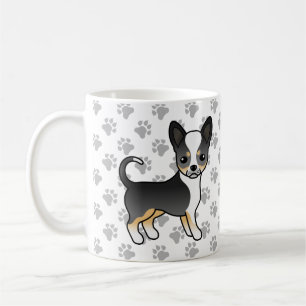 Taza De Café Perro Chihuahua de Tricolor Negro y Patas de Pelo