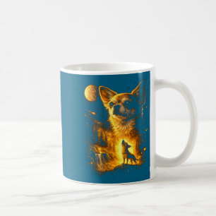 Taza De Café Perro chihuahua divertido aullando luna arte gráfi