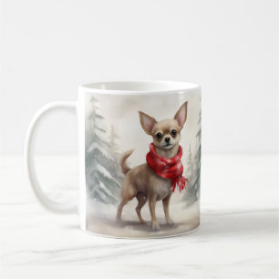 Taza De Café Perro Chihuahua en Navidad con nieve