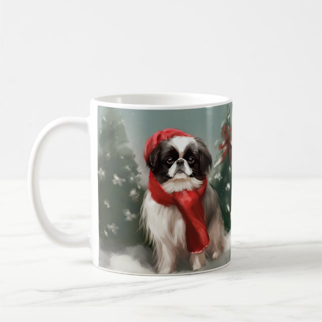 Taza De Café Perro chino chino en Navidades de nieve (Izquierda)