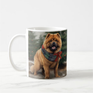 Taza De Café Perro Chow Chow en Navidad con Nieve