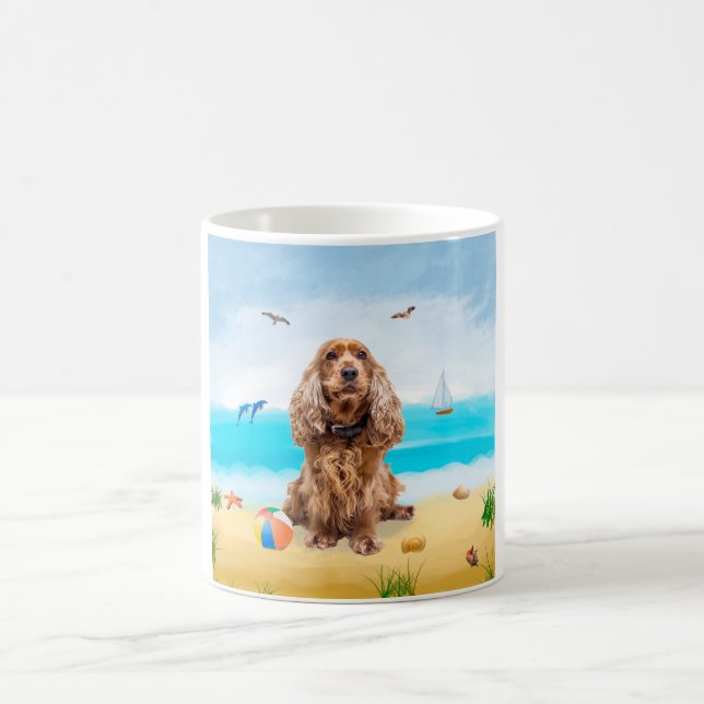 Taza De Café Perro Cocker Spaniel en la Playa (Centro)
