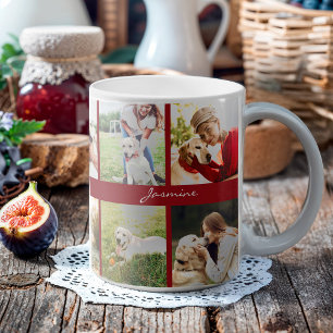 Taza De Café Perro Collage de fotos moderno Borgoña