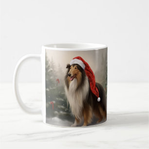 Taza De Café Perro Collie Áspero en Navidad con Nieve