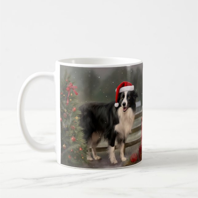 Taza De Café Perro collie fronterizo en Navidades de nieve (Izquierda)