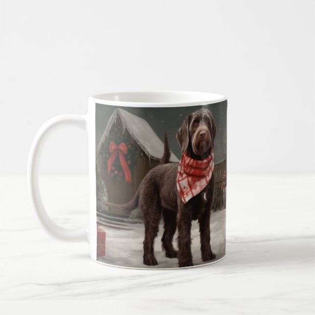 Taza De Café Perro con cabello alambrado apuntando en Navidades (Izquierda)