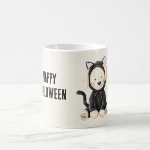 Taza De Café Perro con disfraz de gato Halloween