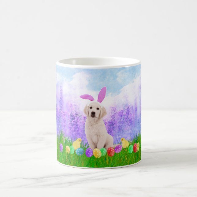 Taza De Café Perro con huevos de pascua y pollitos conejitos (Centro)