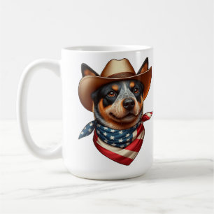 Taza De Café Perro con sombrero y bandana de la bandera estadou