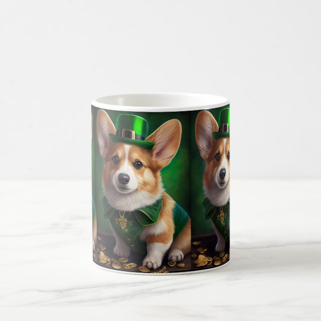 Taza De Café Perro Corgi con vestido de San Patricio (Centro)