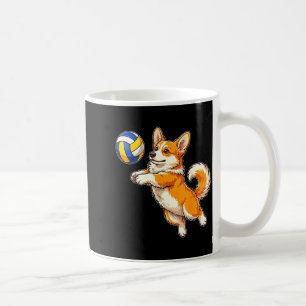 Taza De Café Perro corgi divertido y lindo jugando voleibol dep