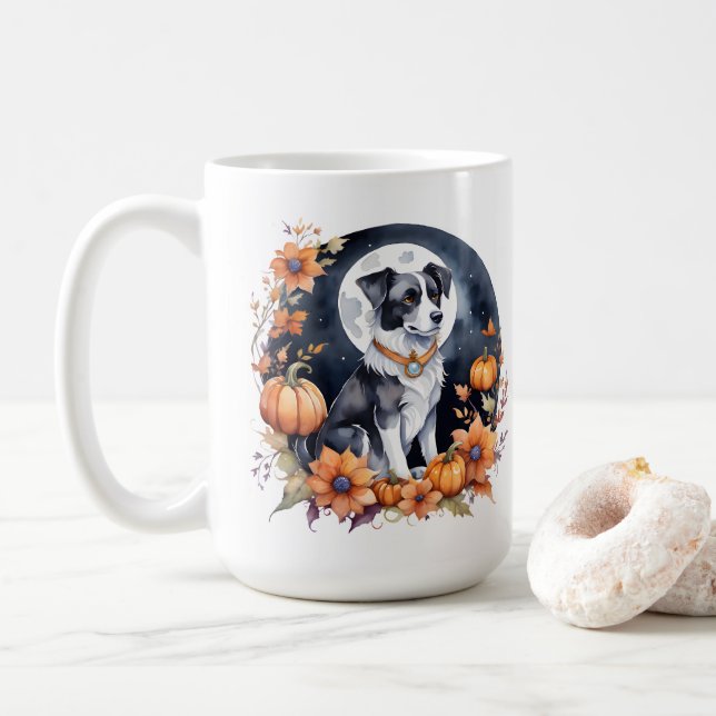Taza De Café Perro Cute Halloween Floral Moon Canine Lover (Con donut)