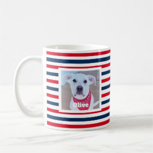 Taza De Café Perro Cute Rojo Tiras Azules Patriótico 2 Foto