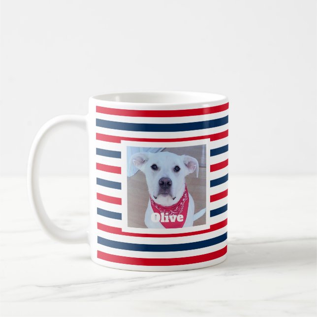 Taza De Café Perro Cute Rojo Tiras Azules Patriótico 2 Foto (Izquierda)