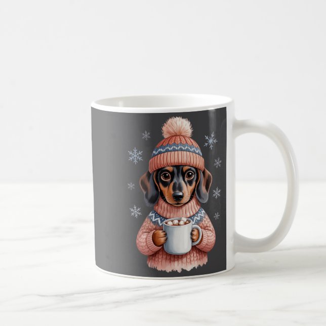 Taza De Café Perro Dachshund Acogedor Con Capucha De Chocolate  (Derecha)