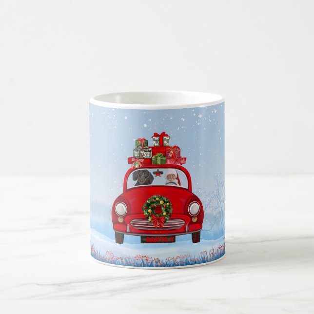 Taza De Café Perro Dachshund En Coche Con Santa Claus (Centro)