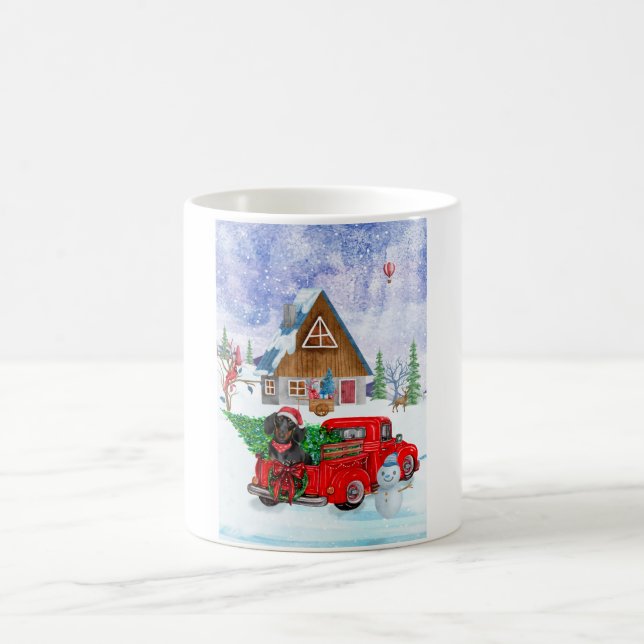 Taza De Café Perro Dachshund En Nieve De Camión De Entrega De N (Centro)
