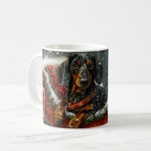 Taza De Café Perro Dachshund Navidad Festiva