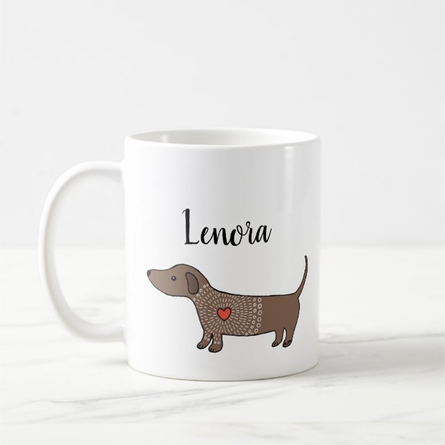 Taza De Café Perro Dachshund Sausage Perro Wiener Nombre person (Izquierda)