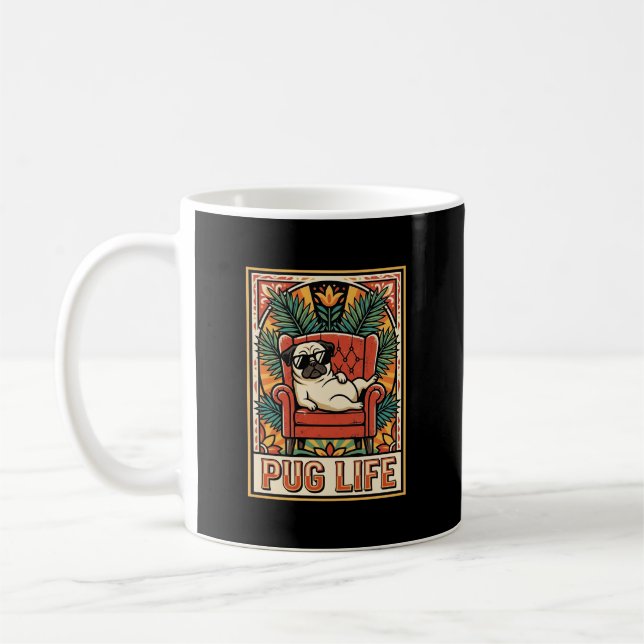 Taza De Café Perro de Arte Popular Retro Pug (Izquierda)