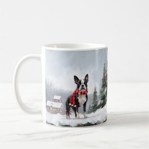Taza De Café Perro de Boston Terrier en Navidades de Nieve