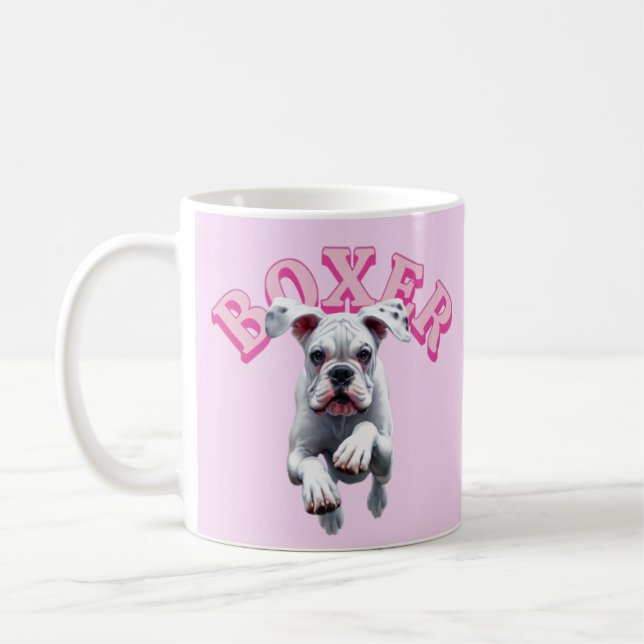 Taza De Café Perro de boxeador blanco juguetón (Izquierda)