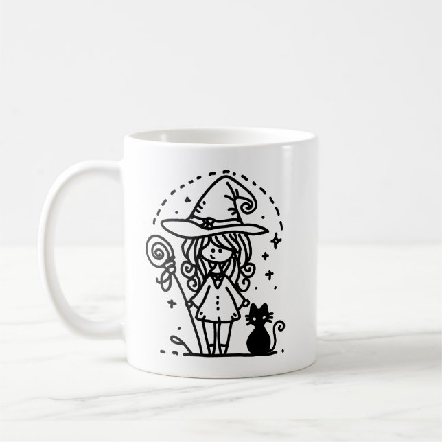 Taza De Café Perro de bruja y gato negro (Izquierda)
