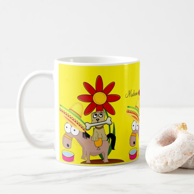 Taza De Café Perro de burro mexicano Sombrero (Con donut)