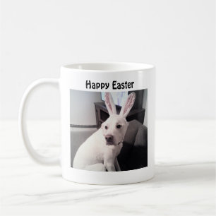 Taza De Café Perro de cachorro blanco lindo con conejo de pascu
