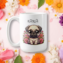 Taza De Café Perro de cachorro de pug lindo personalizado